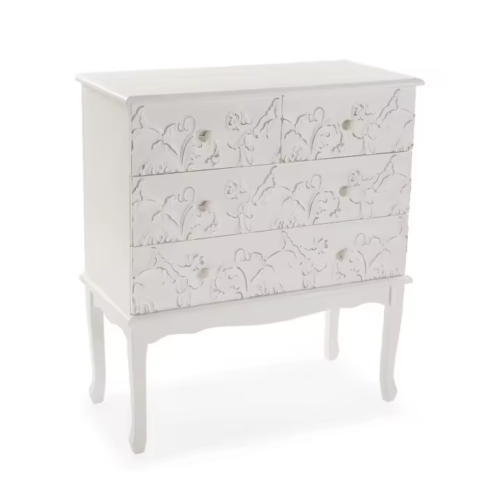 VERSA HOME - Cómoda en madera tallada con 4 cajones y unas medidas de 78x36x88 cm , en madera de abeto y MDF - 1