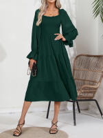 Vestido De Mujer Casual Primavera/Otoño Con Cuello Cuadrado Ruffle Tirantes Manga Larga A-Line Longitud Media Pierna Polyester - details 24