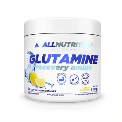 GLUTAMINE RECOVERY AMINO, sabor limón y sabor naranja. ALTA CALIDAD CON TAURINA. APOYA EL DESARROLLO DE MASA MUSCULAR. ALL NUTRITION 250 gr - 1
