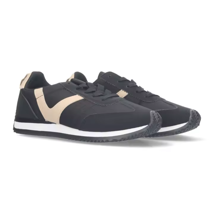Davinia Shoes Zapatillas para mujer comodas, doble tejido aterciapiopeladas y liso y detalle en el lateral. Shoes&Blues.es ZZ-129-Negro - 1