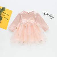 Vestido De Fiesta De Princesa Para Niñas Con Mangas Largas Y Encaje De Lentejuelas Para Primavera Y Otoño Vestido De Cumpleaños Con Lazo Y Tejido Spliced - details 5