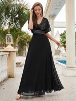 Vestido De Novia Sastre Unithorse Elegante Con Encaje Y Mariposa En Manga Chiffon Para Damas De Honor V-Neck Largo Al Piso - details 59