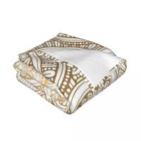 Manta Decorativa Polar Con Patrón De Mandala Dorado Y Brillo Blanco Manta De Terciopelo Coral Para Adultos Estilo Americano - details 3