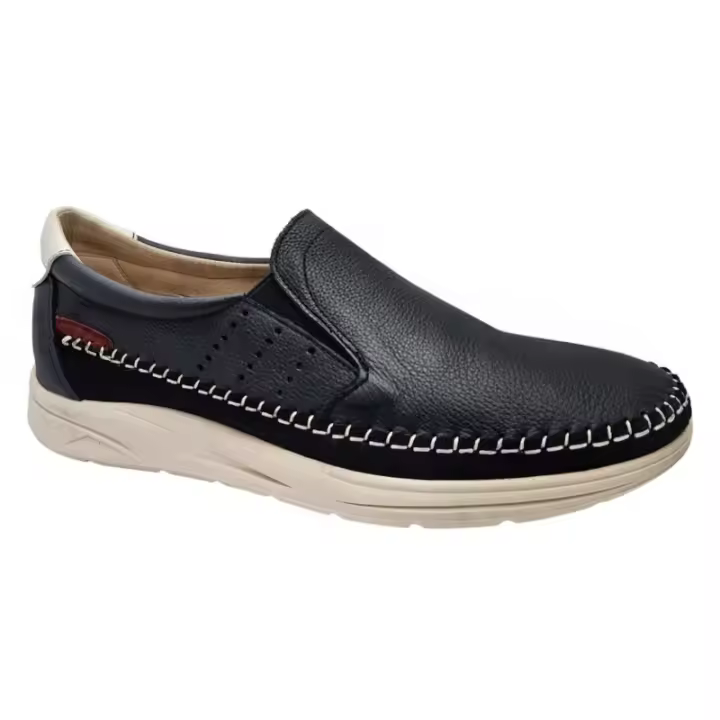 Mocasin DJ Santa Confort Hombre Piel y Elásticos Referencia: 4131 Azul Marino, Roble Mocasín Hombre muy cómodo en piel azul marino con Elásticos en ambos lados, plantilla Termo Conformada y forro transpirable de Microfibra. - 1