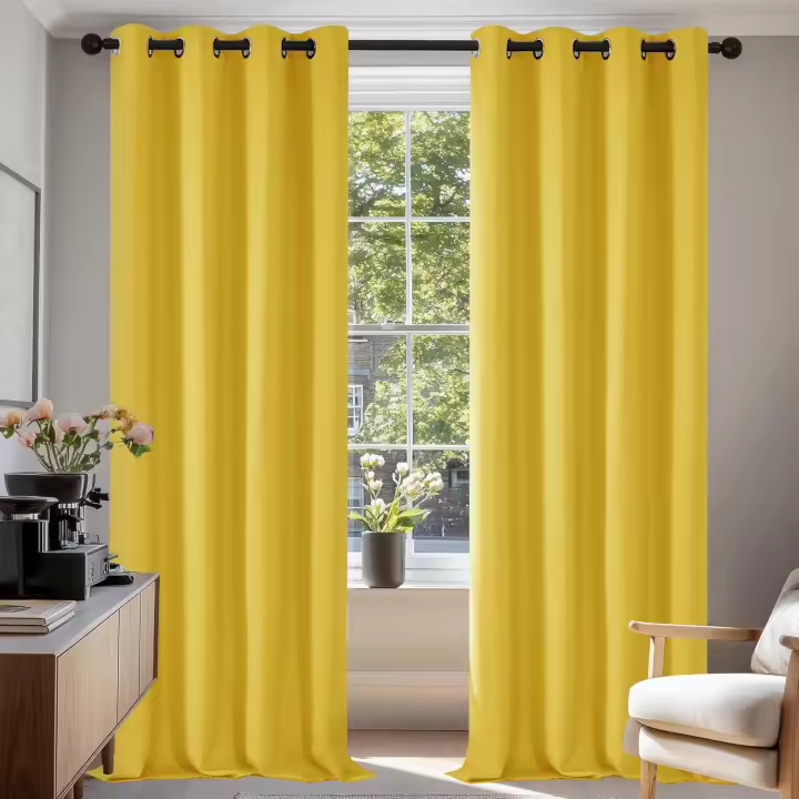 Cortinas para Interiores, Opacas y térmicas, aislantes, Color Liso, 2 Unidades, con ollados, 100 x 250 cm (Ancho x Alto), Amarillo - 1