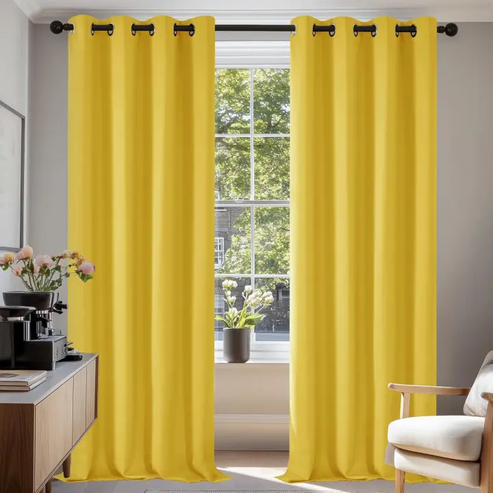 Cortinas para Interiores, Opacas y térmicas, aislantes, Color Liso, 2 Unidades, con ollados, 100 x 250 cm (Ancho x Alto), Amarillo - 1