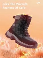 Botas De Nieve Para Hombre Con Lazo Alto Tejido De Microfibra Impermeable Antideslizante Para Exteriores Botines De Invierno Con Suela De Goma Talla Verdadera - details 3