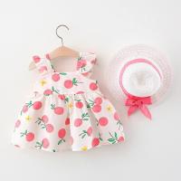 Conjunto De 2 Piezas Vestido De Verano Para Niñas Estilo Nuevo Con Sombrero Y Lazo Splice Lemon Imprimir Encaje Sin Mangas Longitud De Pierna Vestido De Niñas - details 4