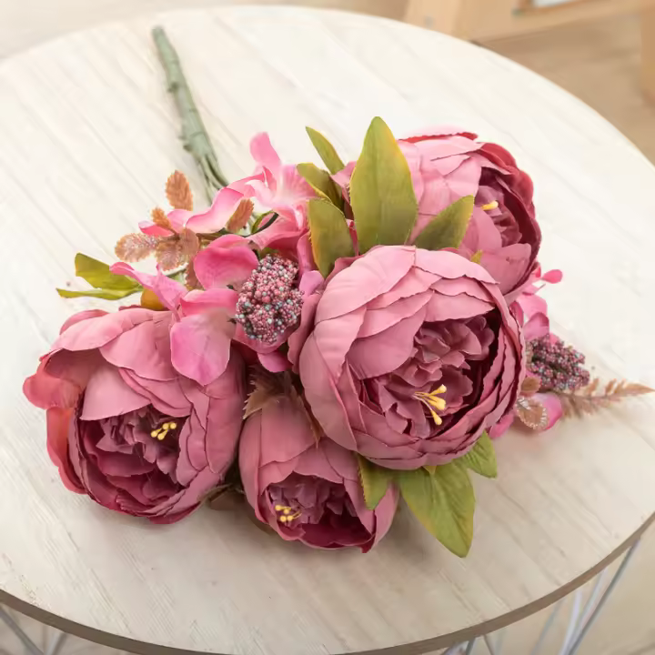 Peonía Artificial De Seda Para Vaso Decoración De Hogar Y Sala De Estar Estilo De Flores Silvestres Uso En Boda Y Acordeón - 1