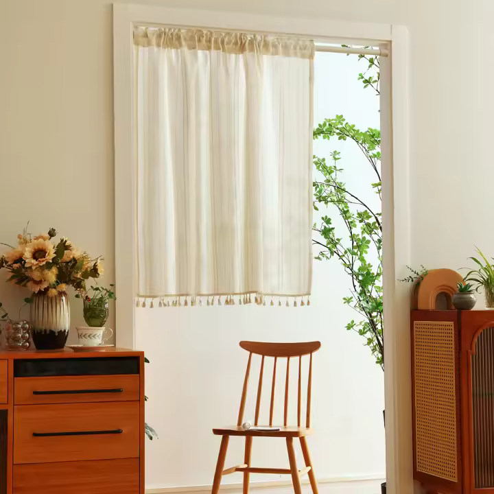 Cortina De Valance De Tela Con Línea Blanca Para Sala De Estar Moderna Con Bolsillo Para Rodillo Decoración Para Ventana Puerta Y Armario 1 Pieza - 1