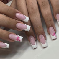 Juego De 24 Uñas Postizas Cortas Para Mujeres Y Niñas Con Diamantes Y Brillos Estilo Francés Cuadradas Blancas Y2K Arte De Uñas Falsas - details 9