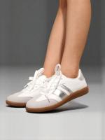 Zapatillas de mujer Sneakers blancos con doble tira de color Oro Plata y Gris con Suela de Caucho antideslizante pc228 - details 1