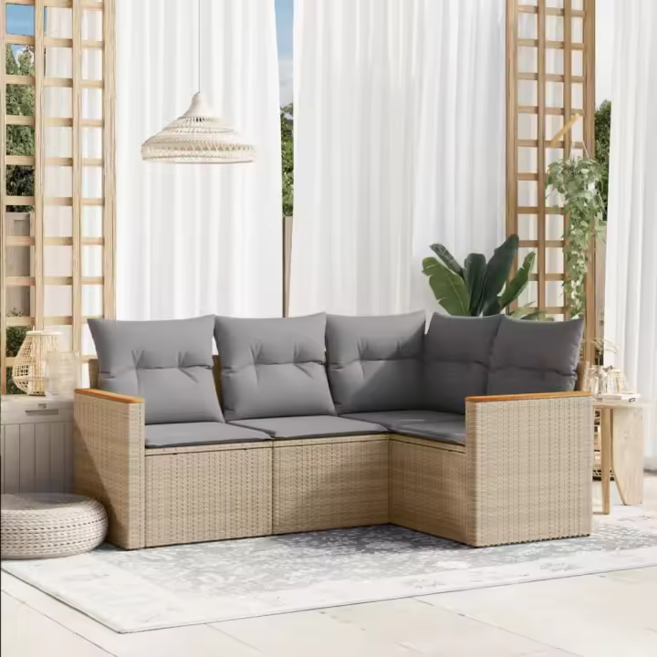 vidaXL Juego de sofás jardín con cojines 4 pzas ratán sintético beige - 1