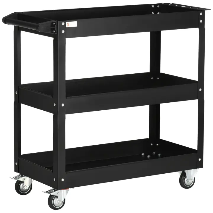 DURHAND Carro de Herramientas con Ruedas Carro de Taller de Acero con 3 Estantes de Almacenamiento y Asa Lateral para Garaje Mecánico Hogar Carga 150 kg 83x35,3x76 cm Negro - 1
