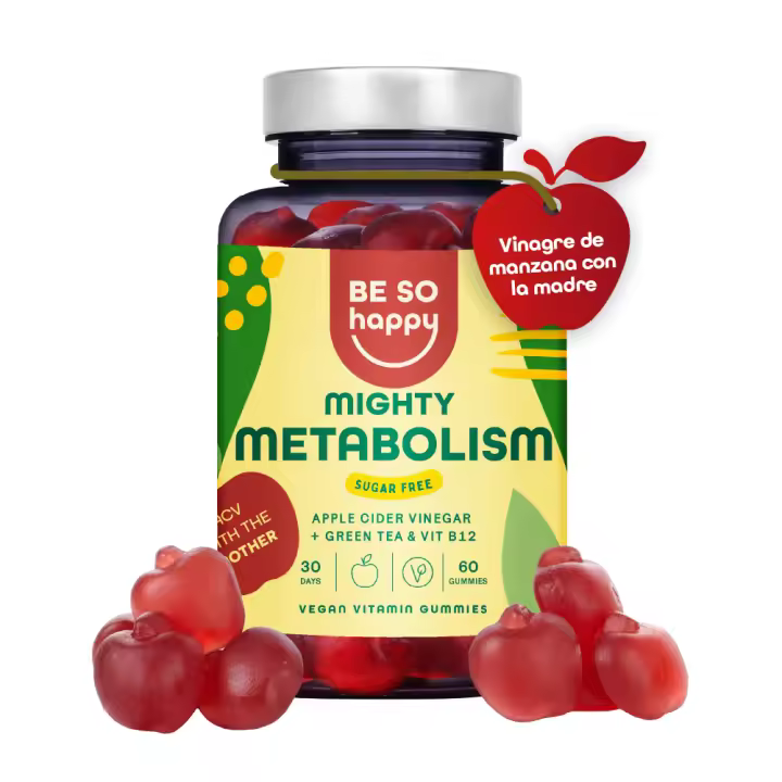 Gominolas de Vinagre de Manzana Madre 500mg. 60 Keto Gummies. Gominolas Sin Azúcar a Partir de Vinagre de Sidra de Manzana. Acelera el Metabolismo con Té Verde y Vitamina B12. Veganas. BeSoHappy - 1