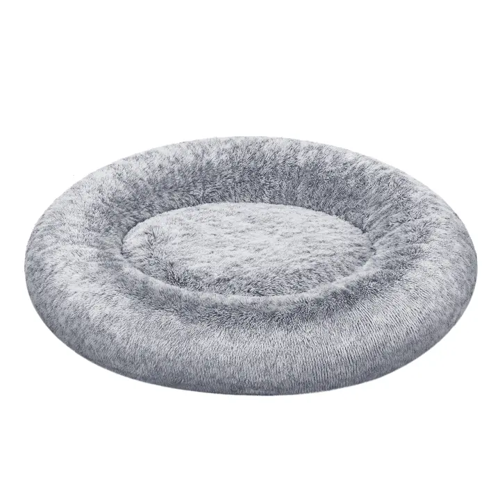 Feandrea Cama de Perros, Cama para Perros, Cojín Central Extraíble y Lavable, Alfombra de Felpa Suave y Mullida, 120 cm de Diámetro, Gris Ombré/Gris Oscuro/Rosa - 1