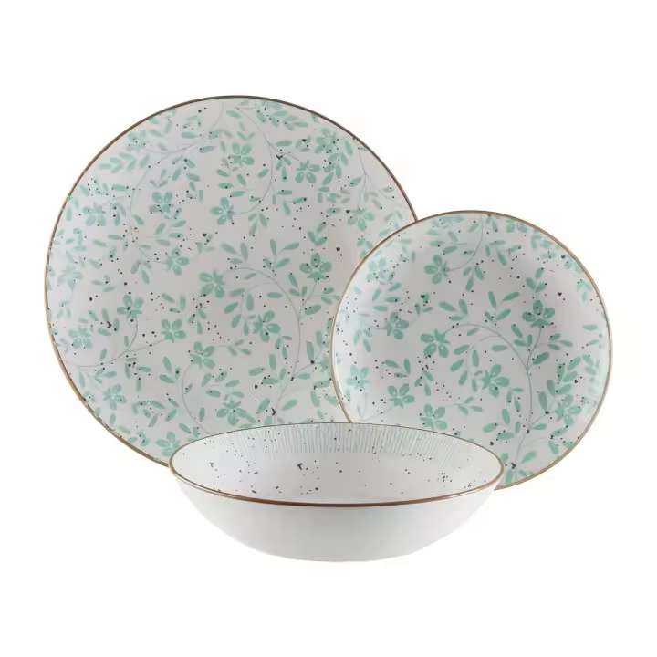 Vajilla Versa Turquesa Porcelana Flores 18 Piezas - 1