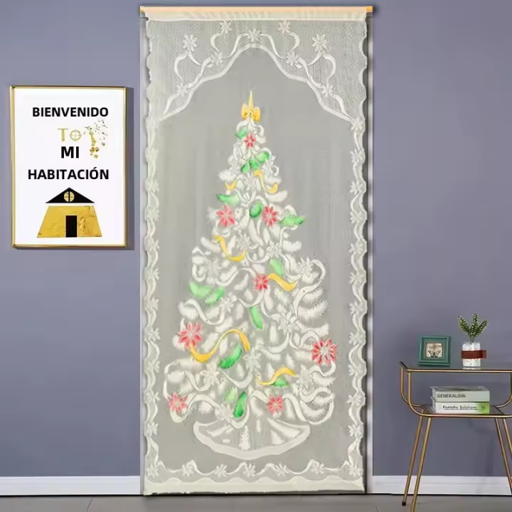 Cortina De Navidad 1x2 Escala Decorativa Para Puerta Con Diseño De Payaso De Nieve Y Árbol Adecuada Para La Mayoría De Uso Festivo Instalación En Techo Material De Poliéster Moderno - 1