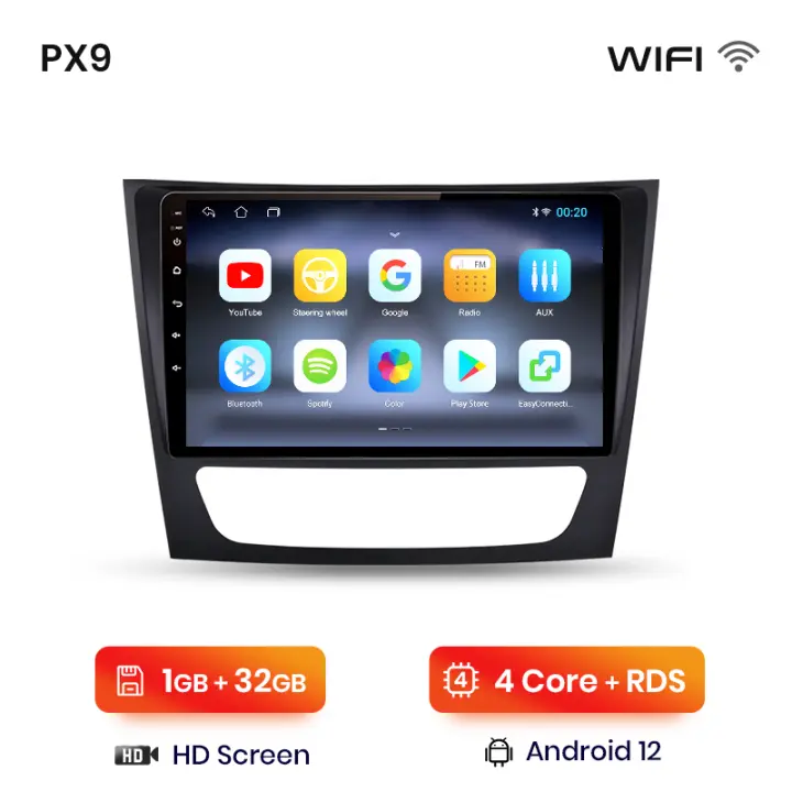 AWESAFE inalámbrico CarPlay Android Auto Radio para  Mercedes Benz E Class W211 2002 2003 2004 2005 2006 2007 2008 2009 2010 coche reproductor multimedia GPS 2 din autoradio volante controles RDS Bluetooth - 1