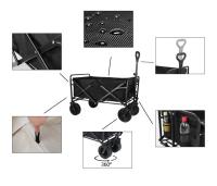 Carro Plegable para Playa con 4 Ruedas Anchas, Asa Ajustable, 2 Portavasos hasta 75 Kg - Carrito Camping Transporte Ideal para Acampar, Picnic y Compras - Negro - details 0