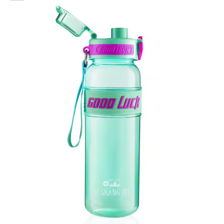 Botella de Agua “GOOD LUCK” con Pajita y Tapa Hermética – 1 L Reutilizable, Libre de BPA, con Esponja de Limpieza Incluida – Varios Colores - 1