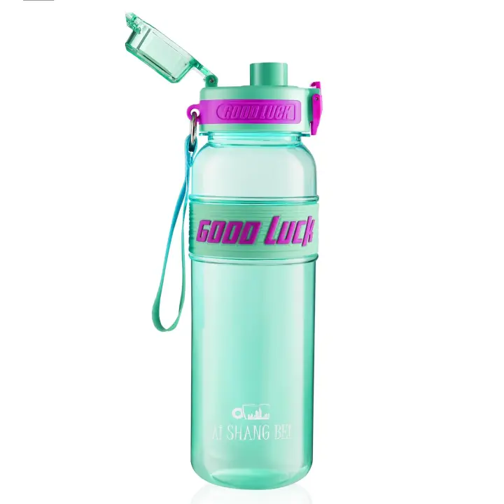 Botella de Agua “GOOD LUCK” con Pajita y Tapa Hermética – 1 L Reutilizable, Libre de BPA, con Esponja de Limpieza Incluida – Varios Colores - 1