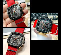 Reloj De Cuarzo Para Hombre MEGIR Negro Resistente Al Agua Con Cronógrafo Y Manos Luminosas Correa De Acero Inoxidable Dial Cuadrado - details 21