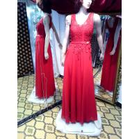 Sin marca Vestido de fiesta rojo de chifón, con piedras, estilo corte princesa, con cierre de cremallera, elástico en la espalda - details 1