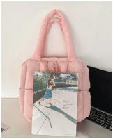 Bolso De Hombro Retro Para Mujer Con Cuadros Y Cierre De Cremallera Bolso De Mano Suave De Color Sólido Con Padded Tote Handbags Rosa - details 8