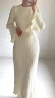 Vestido Maxi De Verano Para Mujer Elegante Con Volantes Y Mangas Bellotas Estilo Office Lady A-Line Midi De Poliéster Y Spandex - details 4