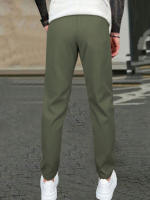 Pantalones Casuales Para Hombre De Color Sólido Con Cinturón Ajustable Y Bolsillos Estilo Regular Y Moda Pantalones Largos De Polyester - details 4