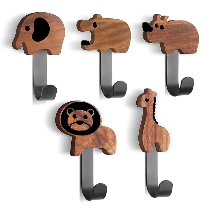 ZC Ganchos de madera para abrigos, perchero, soporte de pared, ganchos de pared para colgar, baño, 5 uds. - 1