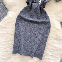 New Chic Fashion Belt Wrap Hips Sweater Dress Knitted Slim Waist Bodycon Dress for Women Elegant Office Casual above Knee - details 4
