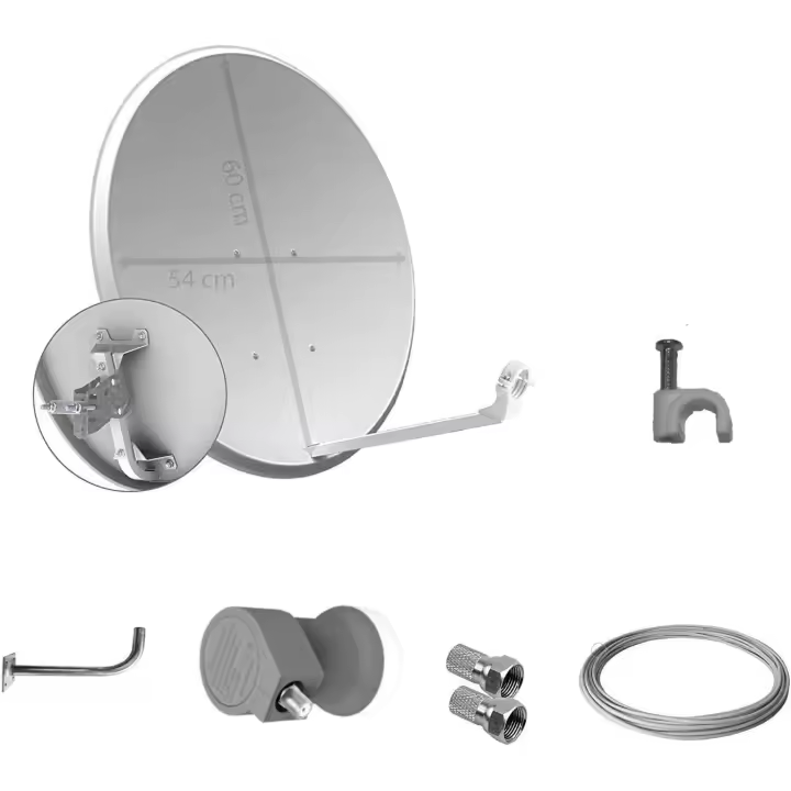 TECNOVOZ Tecatel K60C1LSCC - Kit Parabólica Soporte LNB Universal Cable y Conectores 60 Cm Color Blanco - 1