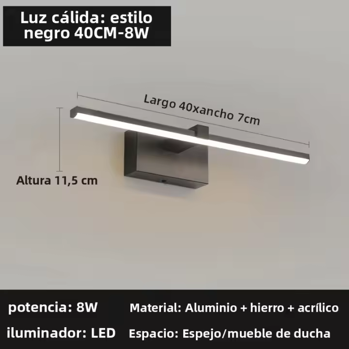 Lámpara De Espejo LED Para Baño Impermeable Luz De Maquillaje En Blanco Y Negro Soporte De Aluminio Longo Iluminación Interior Para Inodoro - 1