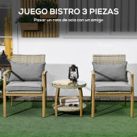 Outsunny Conjunto de Mesa y Sillas de Jardín para Exterior Juego de 3 Piezas Sillas y Mesa de Ratán con Marco de Aluminio Incluye 2 Sillas 1 Mesa de Vidrio Templado y Cojines Natural y Marrón - details 3
