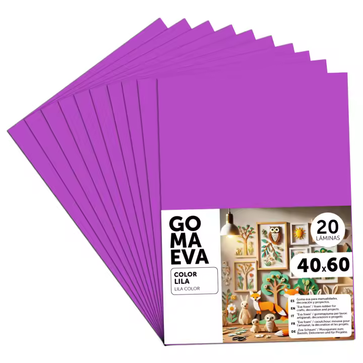 Goma Eva para Manualidades, Goma Espuma de Colores para Proyectos Creativos, Ideales para Artes y Manualidades, uso Escolar, Profesional o Artístico 40x60cm - m-office (Lila, 20 uds) - 1