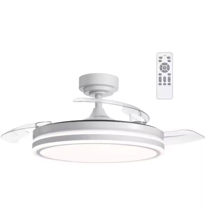 VZLED - Ventilador de techo con luz blanco, ventilador aspas retráctiles, ventilador techo silencioso, ventilador techo blanco, luz CCT - 1