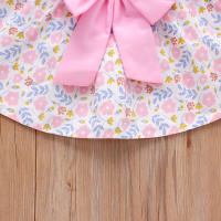 Conjunto De 2 Vestidos Y Sombreros Para Niñas Verano Estampado Floral Con Lazo Sleeves Volantes Con Suspensión Vestido De Polyester Para Bebés De 1-2 Años - details 11
