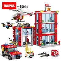 Estación De Bomberos De La Serie Ciudad Con Helicóptero Y Camión De Rescate Vehículos De Modelado Para Niños Juguetes De Bloques Compatible Con Lego - details 0