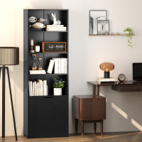 HOMCOM Estantería para Libros de 6 Niveles, Librería con 2 Puertas, 4 Estantes Abiertos, Armario Alto para Salón, Estudio, Oficina, 59x29x180 cm, Negro - details 1