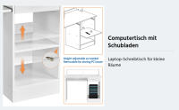 Escritorio para Ordenador con Estante, Escritorio PC para Trabajo Mesa Ordenador Reversible con Cajón para Estudio Oficina Blanco Brillo 106 x 50 x 94 cm - details 2
