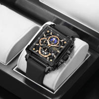 Reloj De Cuarzo Deportivo LIGE Para Hombres Con Correa De Silicona Y Dial Cuadrado Resistente Al Agua Y Al Choque Con Fechas Y Fase Lunar - details 19