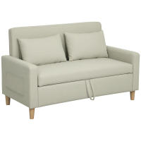 HOMCOM Sofá de 2 Plazas Tapizado en Lino Sintético Sofá de Salón con 2 Almohadas Espacio de Almacenamiento Oculto Bolsillo y Patas de Madera Sofá Pequeño Carga 240 kg 135x72x84 cm Beige - details 0