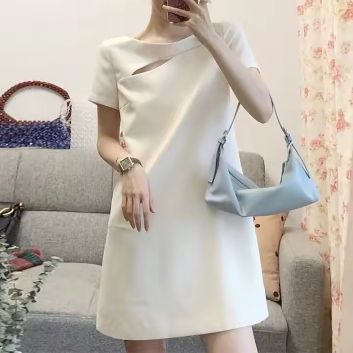 VONDA Vestido Mini De Verano Para Mujer En Color Sólido Estilo Casual Cuello Redondo Manga Corta Vestidos A-Line Fiesta - 1