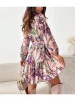 Vestido De Mujer Elegante Casual Primavera/Verano Con Estampado Cuello Redondo Manga Larga Con Cinturón Vestido A-Line De Rodilla - details 2