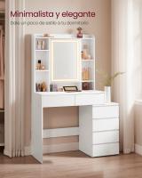 Tocador moderno con luces led ajustables, mesa de maquillaje con espejo, color blanco, compartimentos abiertos y estantes ajustables - details 3