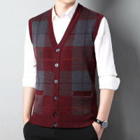 Suéter De Casual Para Hombre Chaqueta Sin Mangas Gruesa Para Otoño E Invierno Cardigan Con Estampado Rayado Cuello En V - details 10