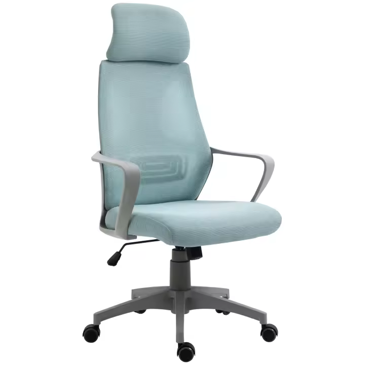 Vinsetto Silla de Oficina Ergonómica Silla de Escritorio Ajustable en Altura con Respaldo Reposabrazos Reposacabezas 5 Ruedas Soporta hasta 120 kg 64x55x116-126 cm - 1