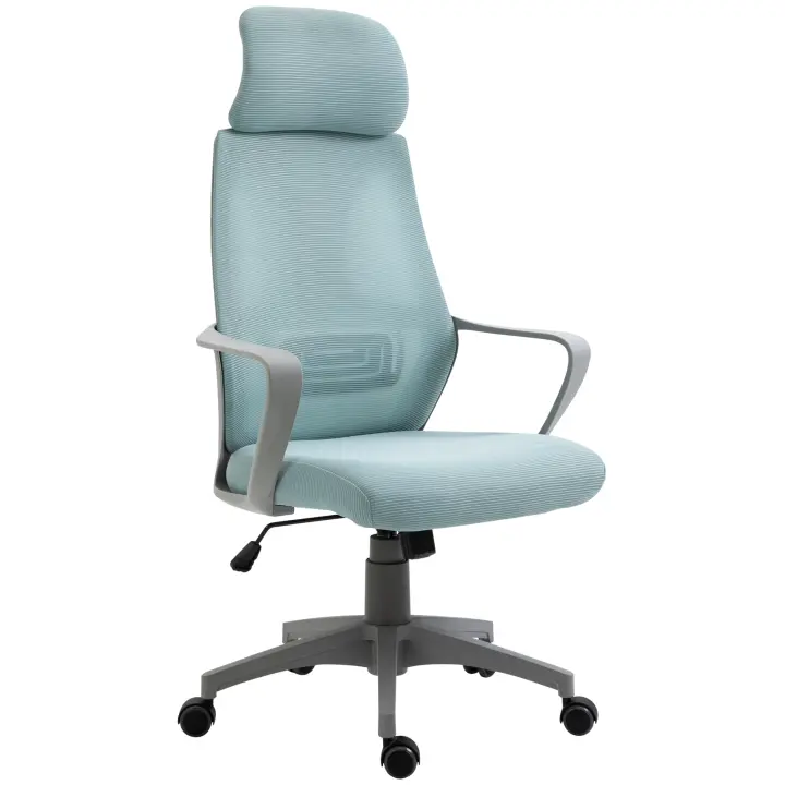 Vinsetto Silla de Oficina Ergonómica Silla de Escritorio Ajustable en Altura con Respaldo Reposabrazos Reposacabezas 5 Ruedas Soporta hasta 120 kg 64x55x116-126 cm - 1